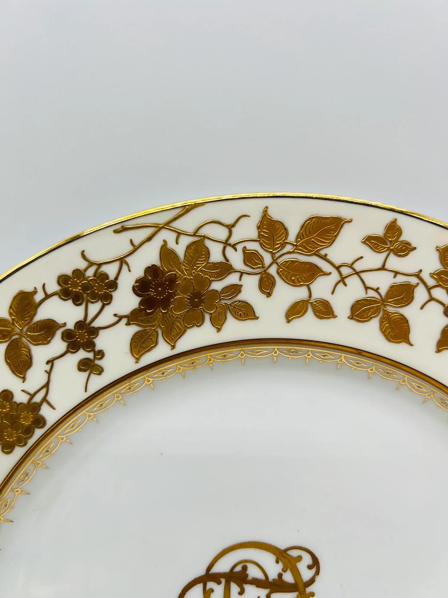 (10) Ten Fischer & Mieg Pirkenhammer Gilt Vine Encrusted Porcelain Dinner Plates - 3