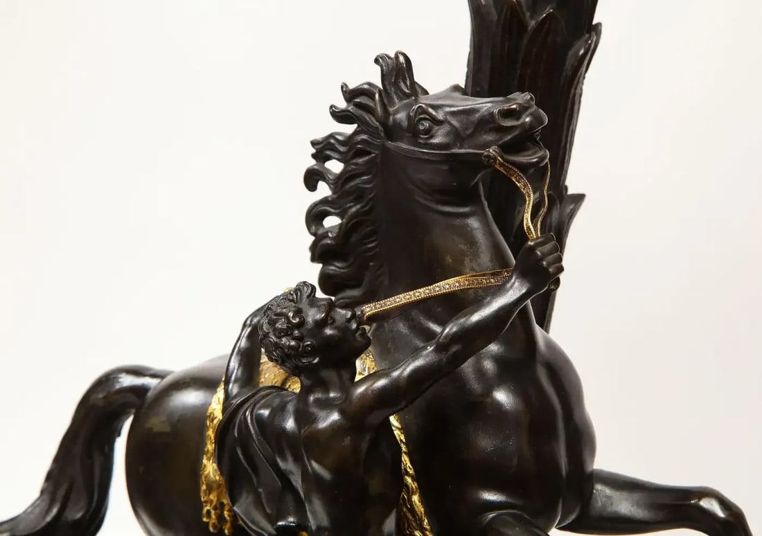 Large Pair of Early 19th Century French Restauration Ormolu and Patinated Bronze Candelabra, Horses - 10