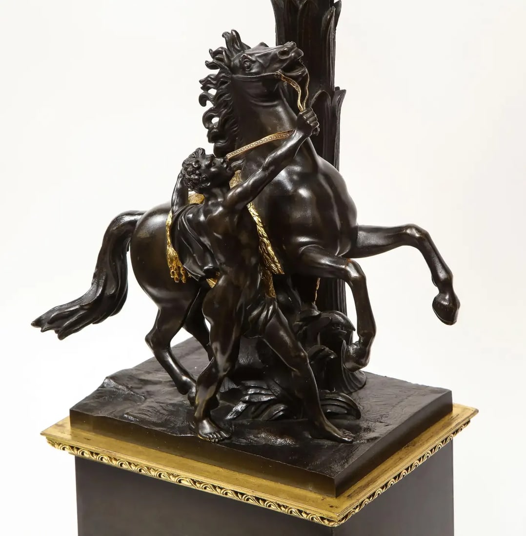 Large Pair of Early 19th Century French Restauration Ormolu and Patinated Bronze Candelabra, Horses - 12