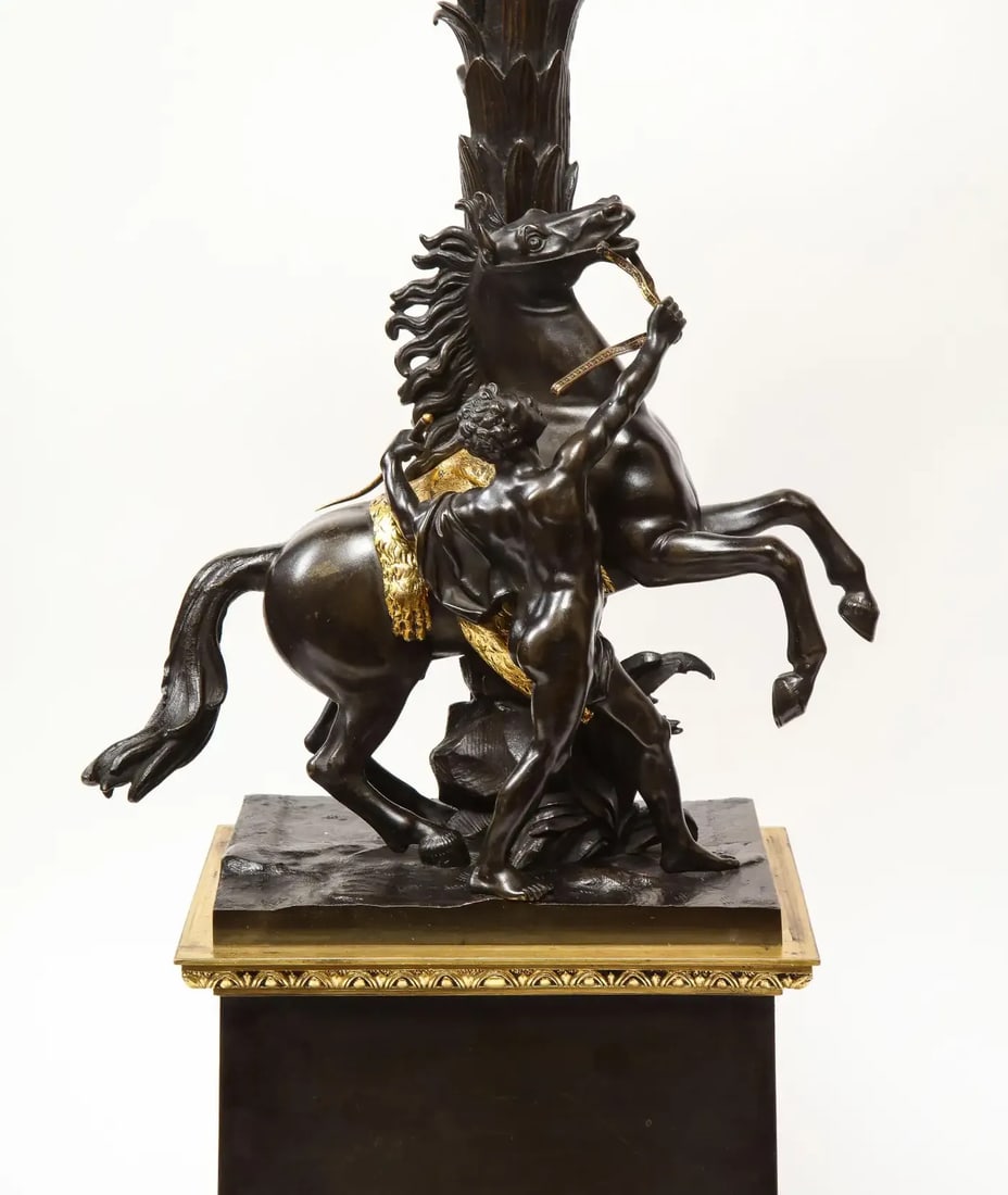 Large Pair of Early 19th Century French Restauration Ormolu and Patinated Bronze Candelabra, Horses - 2