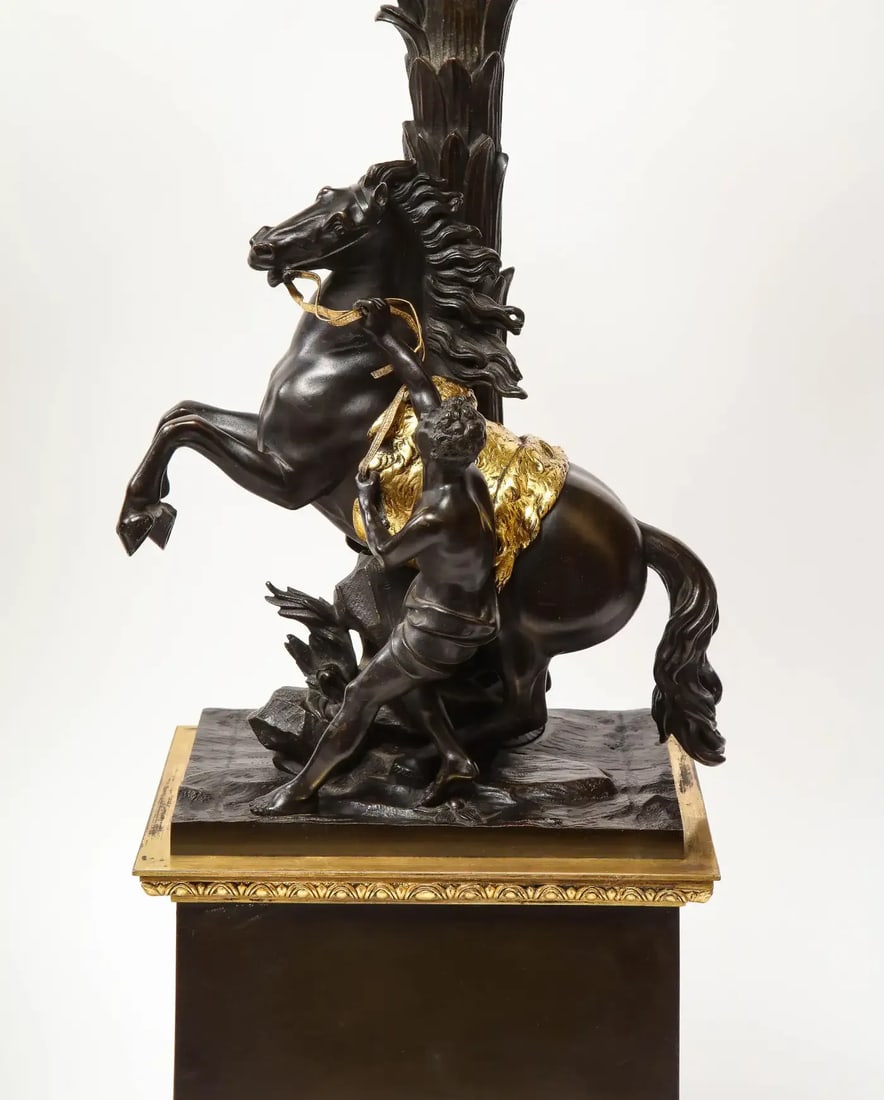 Large Pair of Early 19th Century French Restauration Ormolu and Patinated Bronze Candelabra, Horses - 3