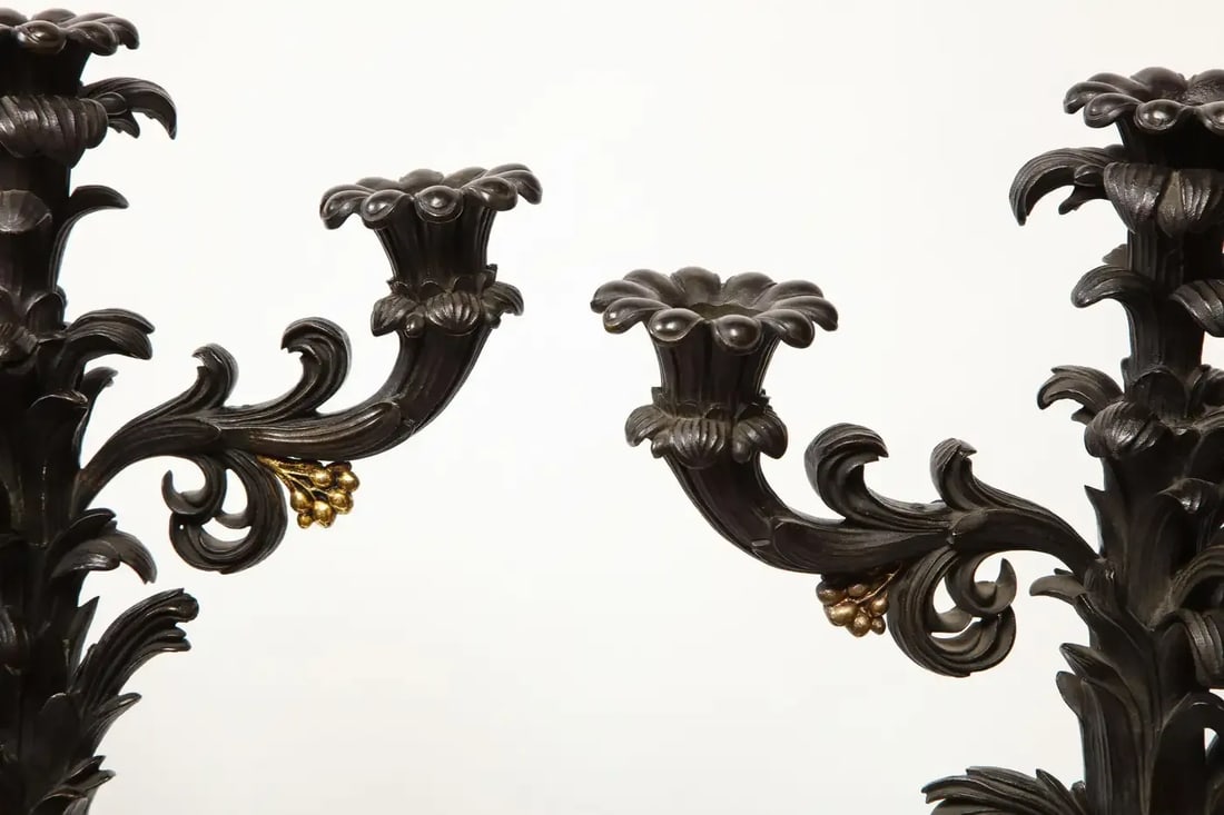 Large Pair of Early 19th Century French Restauration Ormolu and Patinated Bronze Candelabra, Horses - 5