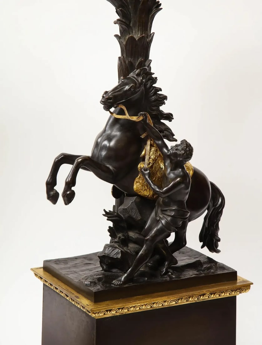 Large Pair of Early 19th Century French Restauration Ormolu and Patinated Bronze Candelabra, Horses - 6