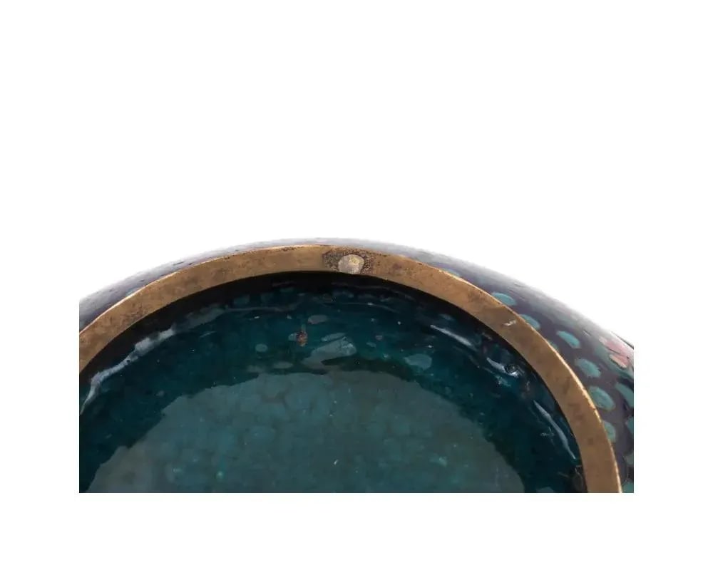 Antique Early Meiji Japanese Cloisonne Enamel Bowl With Rabbits in Waves - 7