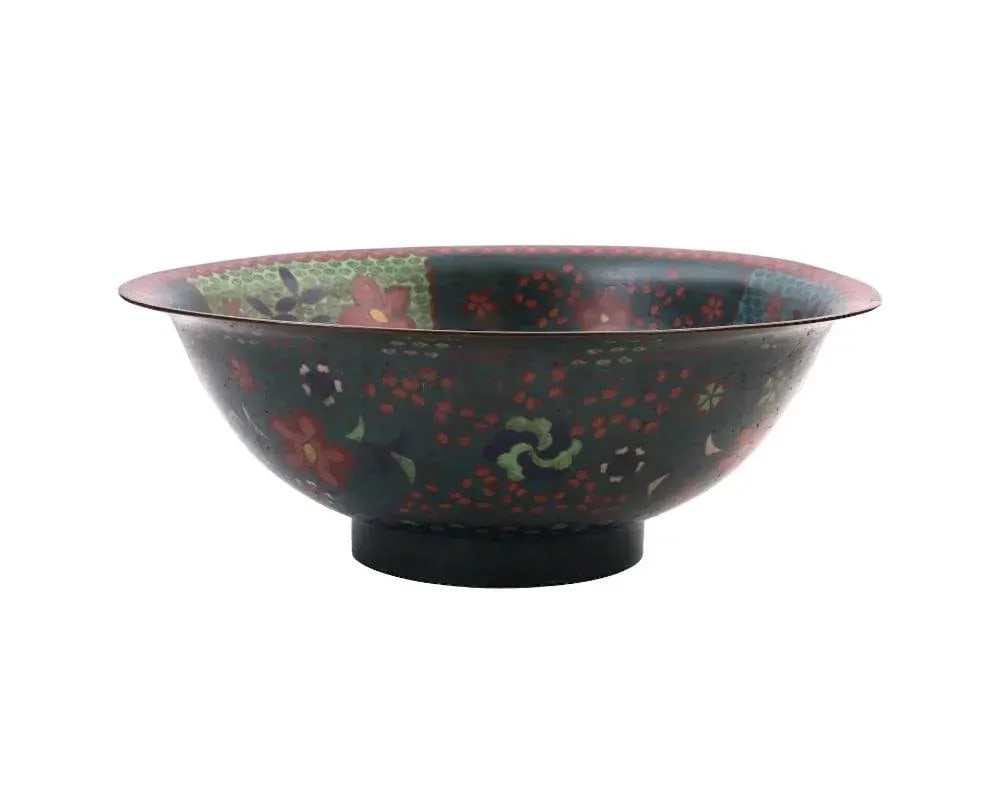 Antique Early Meiji Japanese Cloisonne Enamel Bowl With Rabbits in Waves - 8