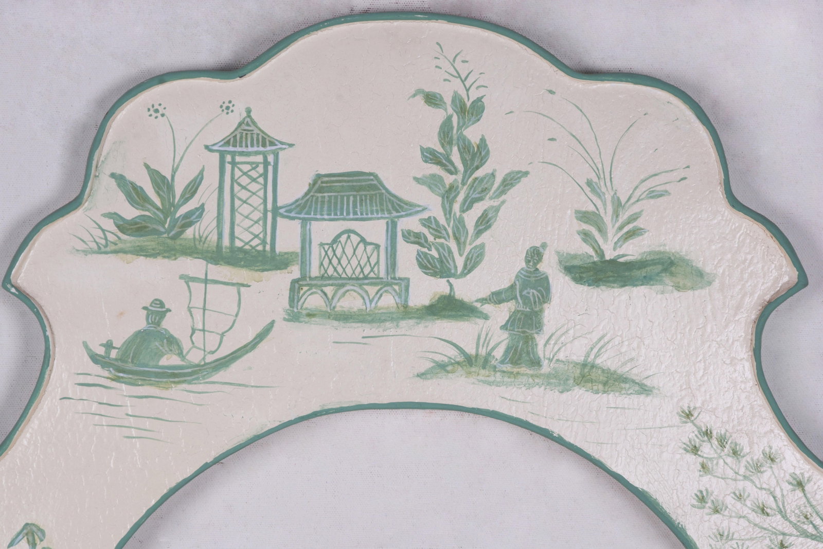 White Hand Painted Green Chinoiseries Style Tole Mirror - 2