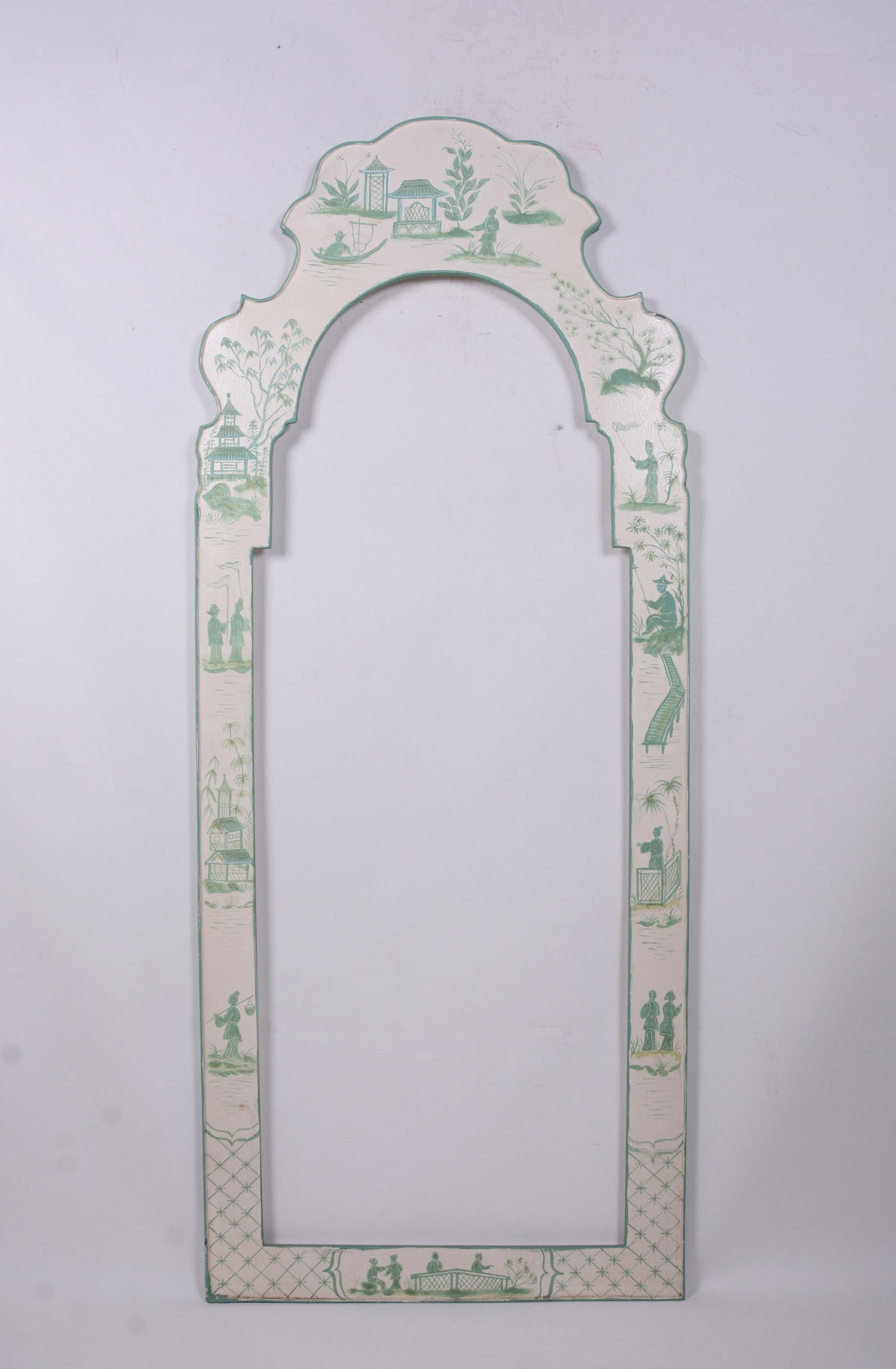 White Hand Painted Green Chinoiseries Style Tole Mirror - 4