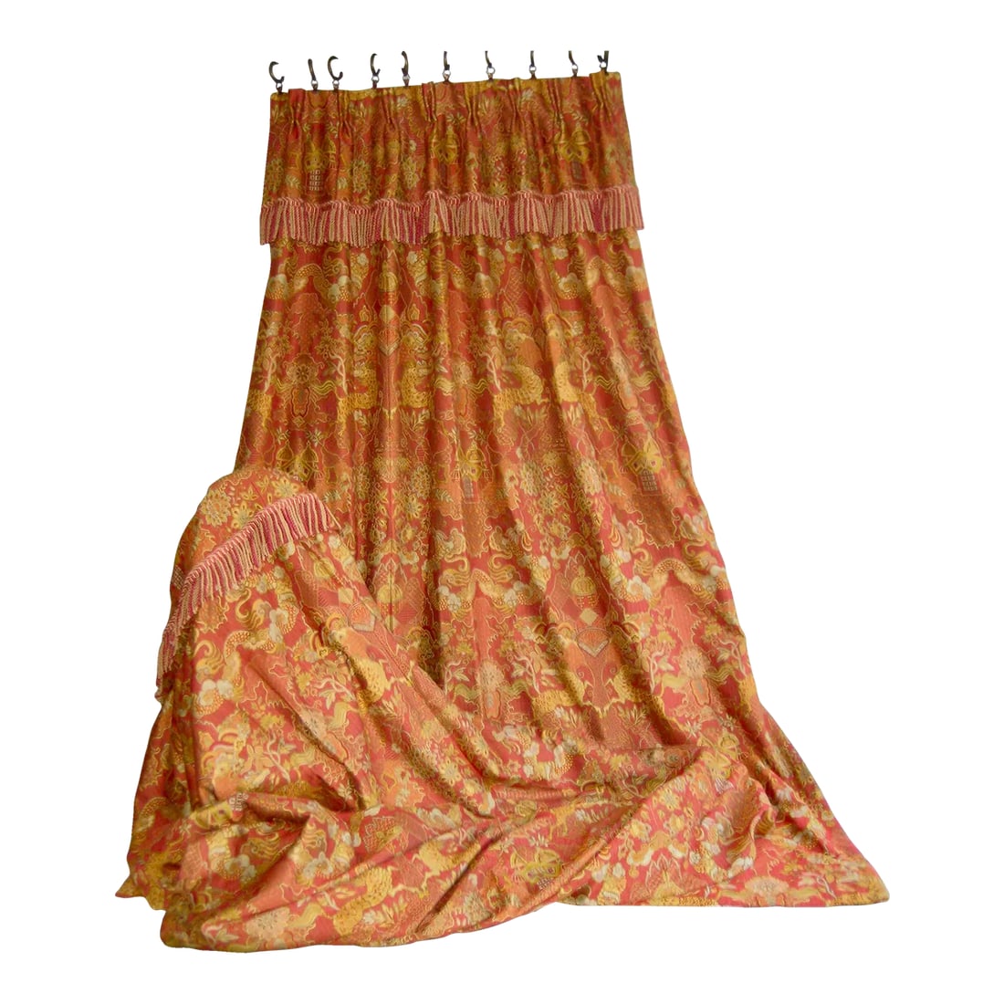 Pair of 1980s Jaquart Chinoiserie Curtain Drapes