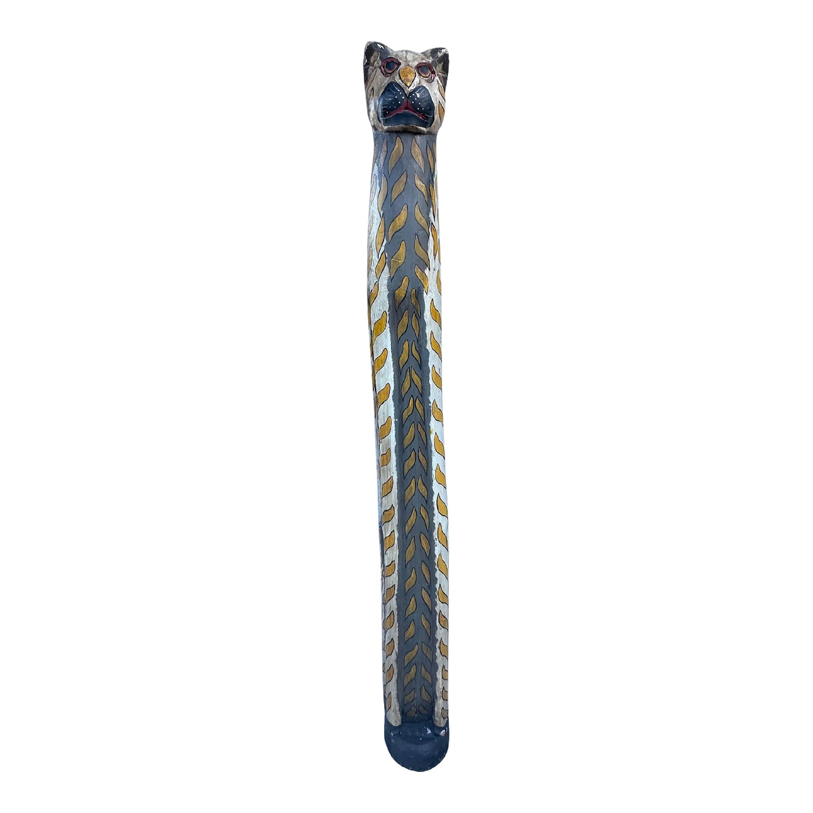 79in Tall Folk Art Wooden Cat Totem Pole Sculpture: Tall 79in High Folk Art Wooden Cat Sculpture. Perfect for a corner or even on a covered porch. Can easily be touch up with a new coat of paint, or keep asis for a distressed look. Handprinted and