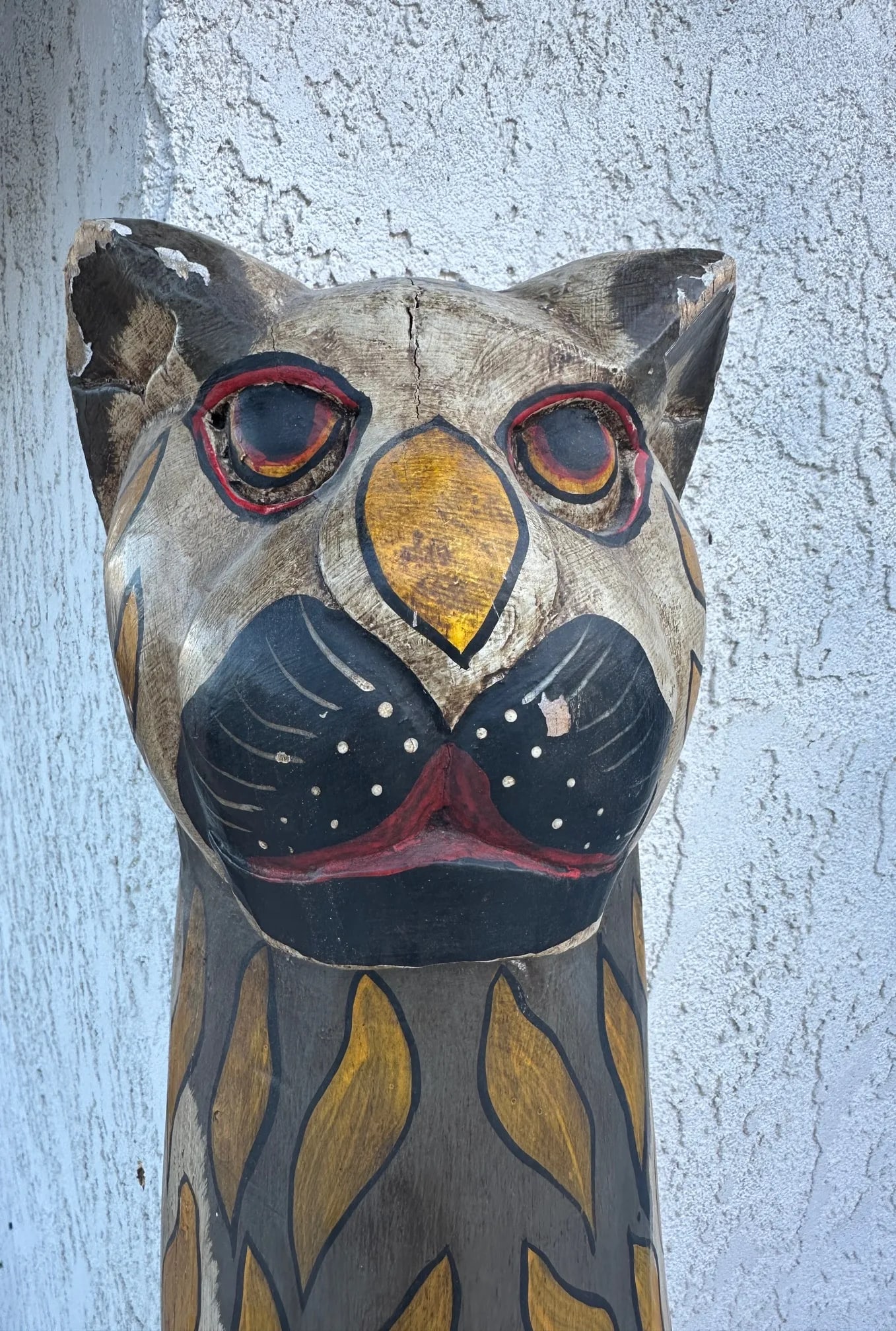 79in Tall Folk Art Wooden Cat Totem Pole Sculpture - 2