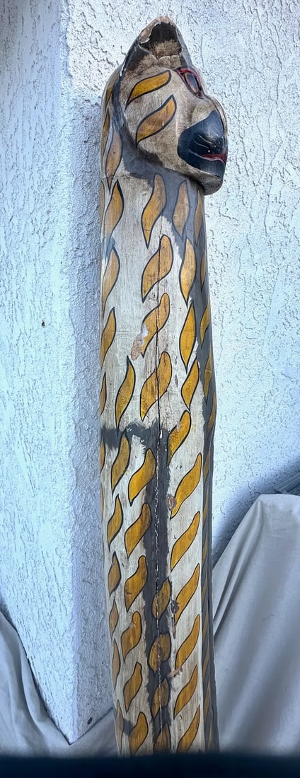 79in Tall Folk Art Wooden Cat Totem Pole Sculpture - 4