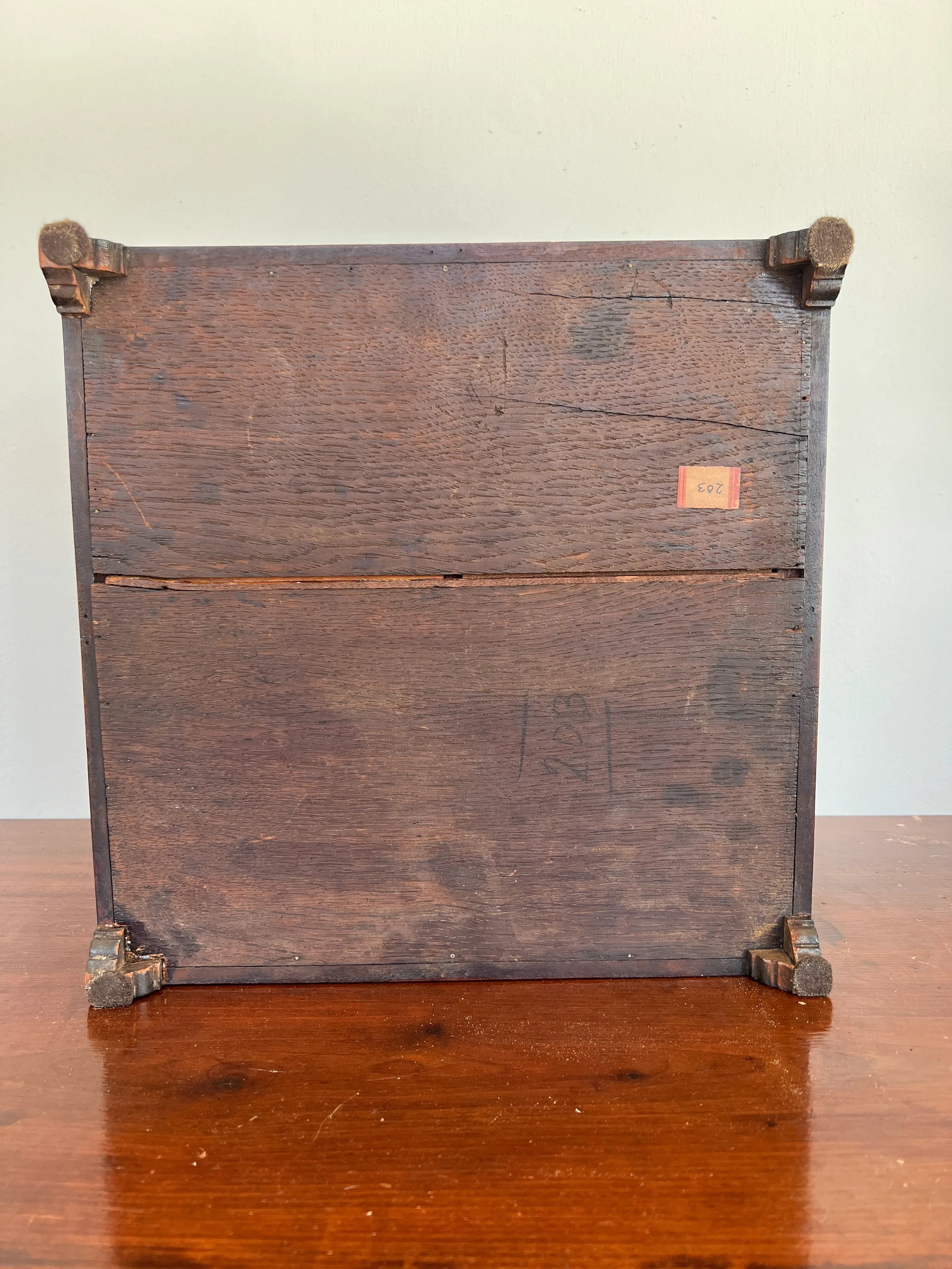 19th Century, Anglo-Indian Hand Carved 4-Section Tea Caddy Inset W/ Tin Manganese Tiles - 6