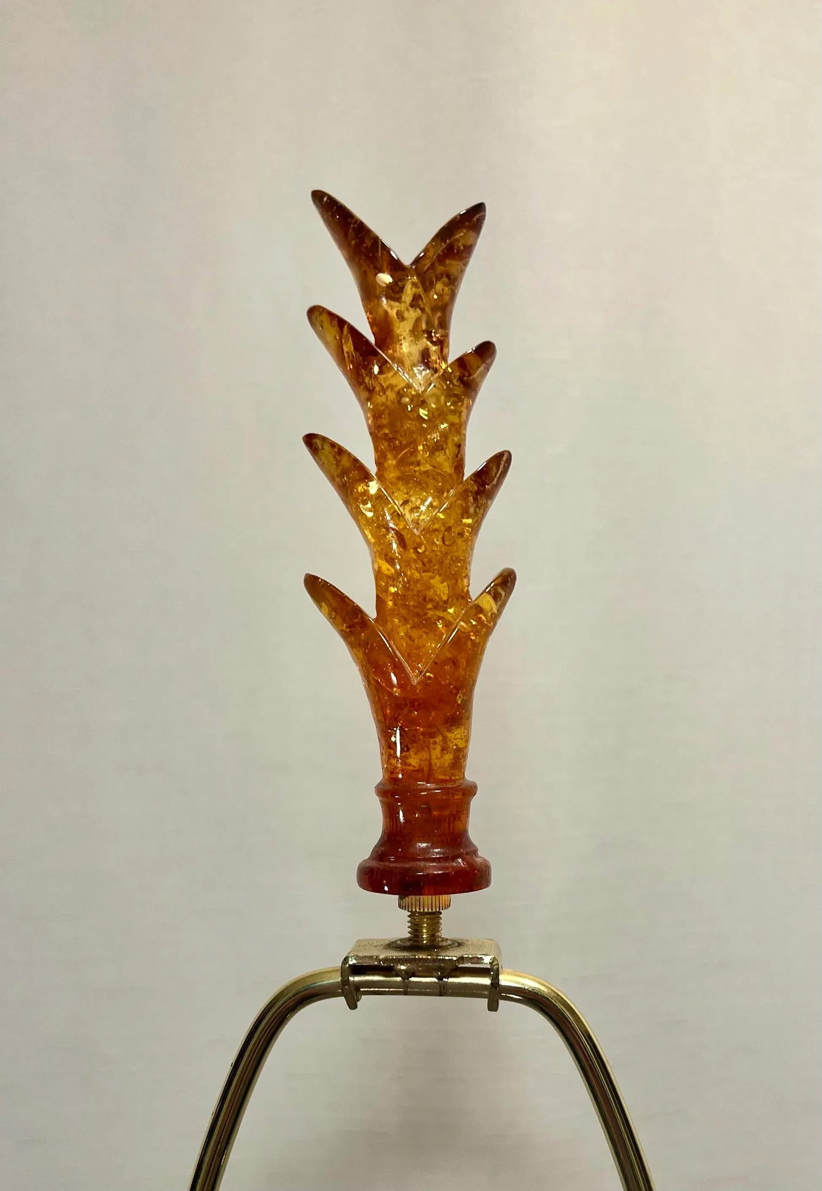 Vintage Mid-Century Tony Duquette Style French Red and Gold Leaf Lucite Table Lamps on Marble Bases - 7
