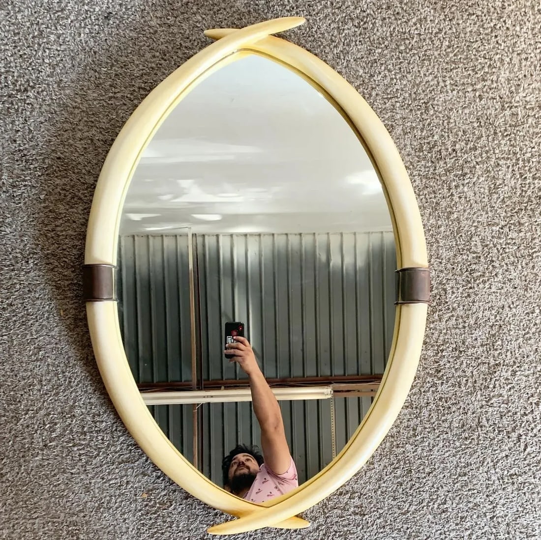 1970s Faux Elephant Tusk and Brass Wall Mirror by Chapman - 2
