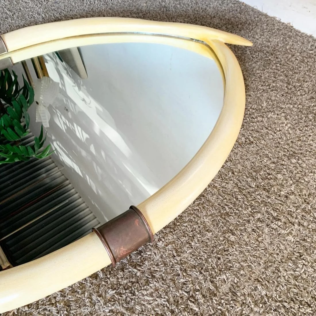 1970s Faux Elephant Tusk and Brass Wall Mirror by Chapman - 7