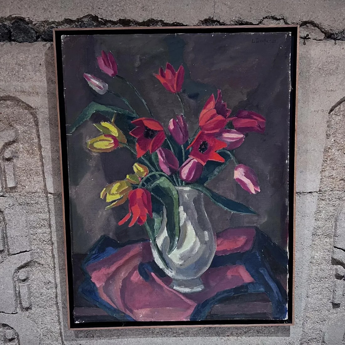 1960s Floral Still Life Oil Painting, Signed & Framed, 35.25x27.25 Mid Century - 2