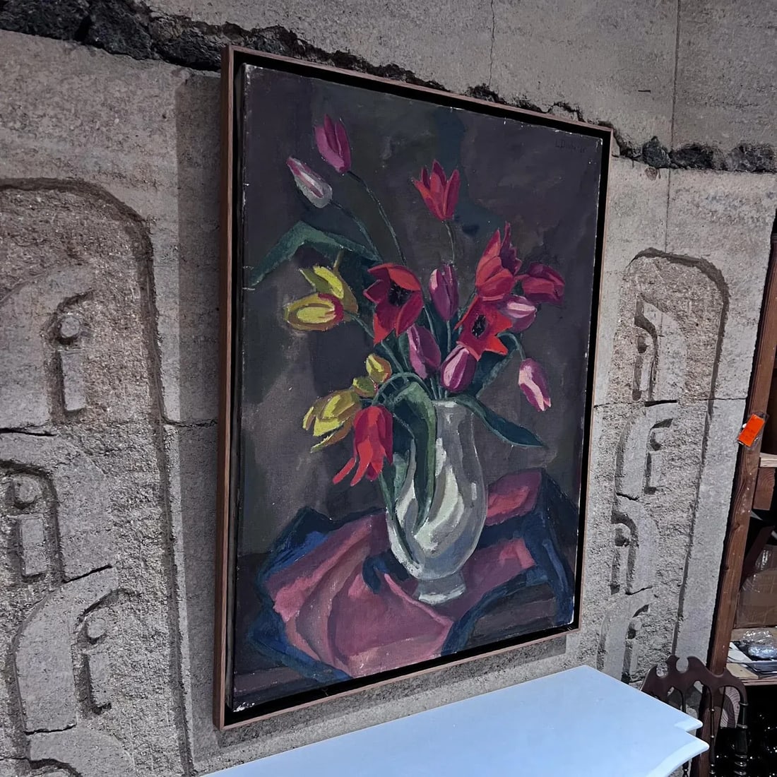 1960s Floral Still Life Oil Painting, Signed & Framed, 35.25x27.25 Mid Century - 3