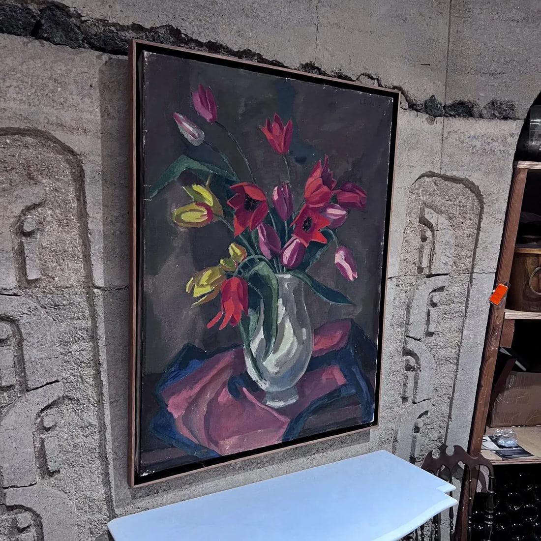 1960s Floral Still Life Oil Painting, Signed & Framed, 35.25x27.25 Mid Century - 8