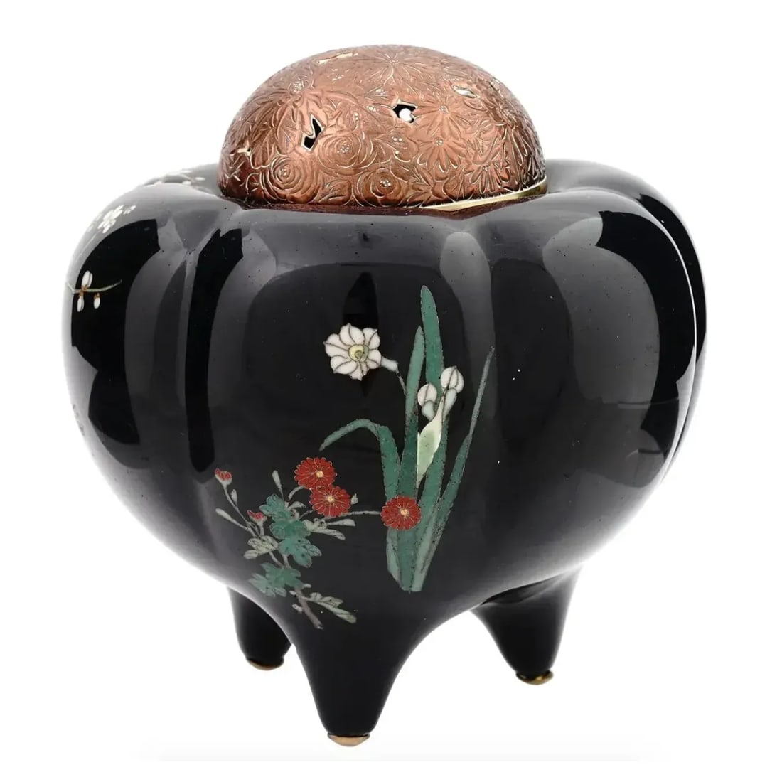 Late 19th Century Antique Meiji Japanese Cloisonne Enamel Silver Wire Koro Censer Bird in Cherry Blo - 2
