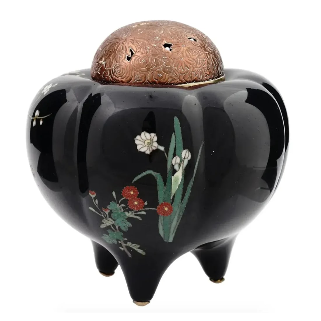 Late 19th Century Antique Meiji Japanese Cloisonne Enamel Silver Wire Koro Censer Bird in Cherry Blo - 4