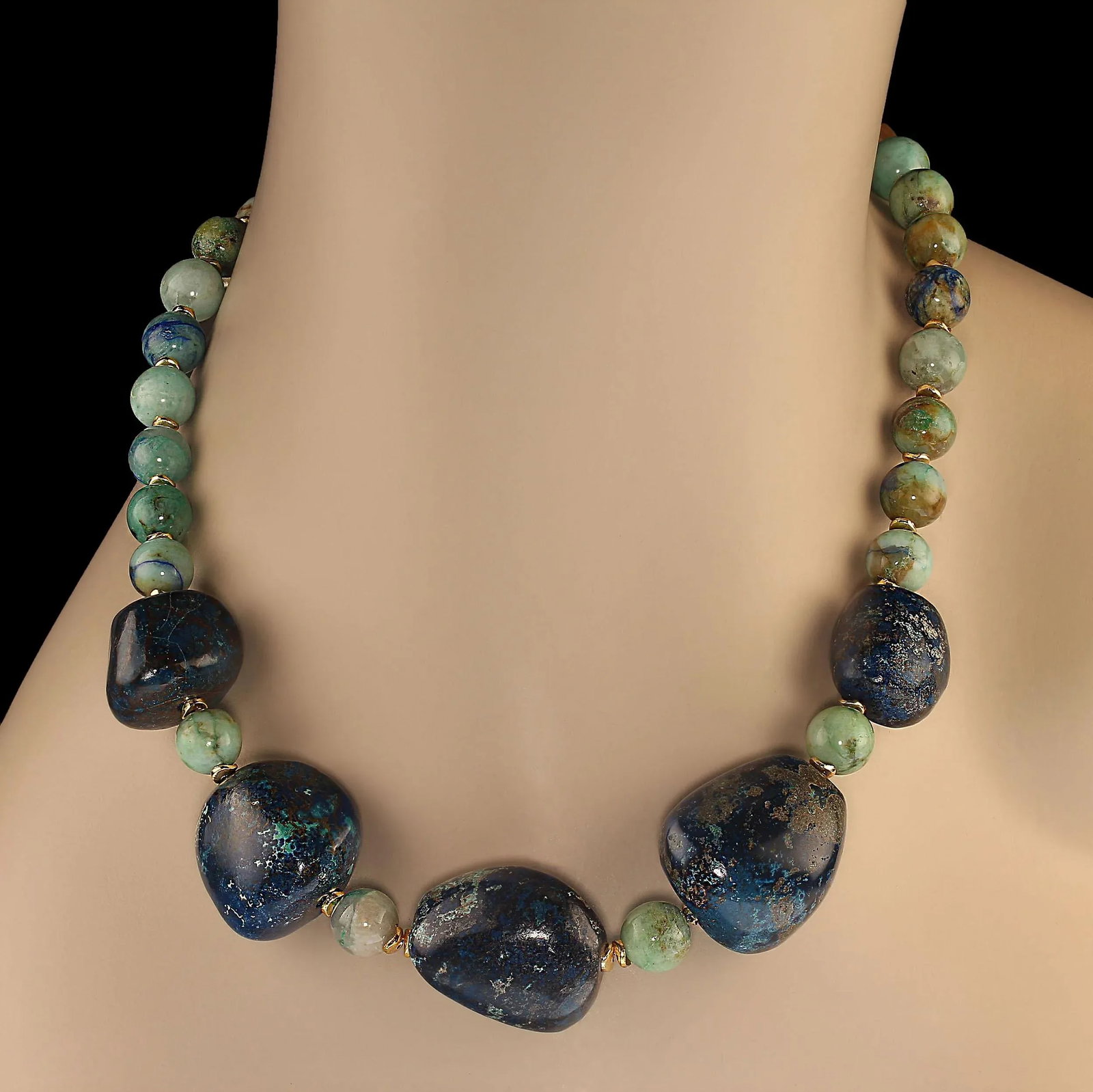 Chrysocolla Necklace With Gorgeous Focal & Goldy Accents - 2