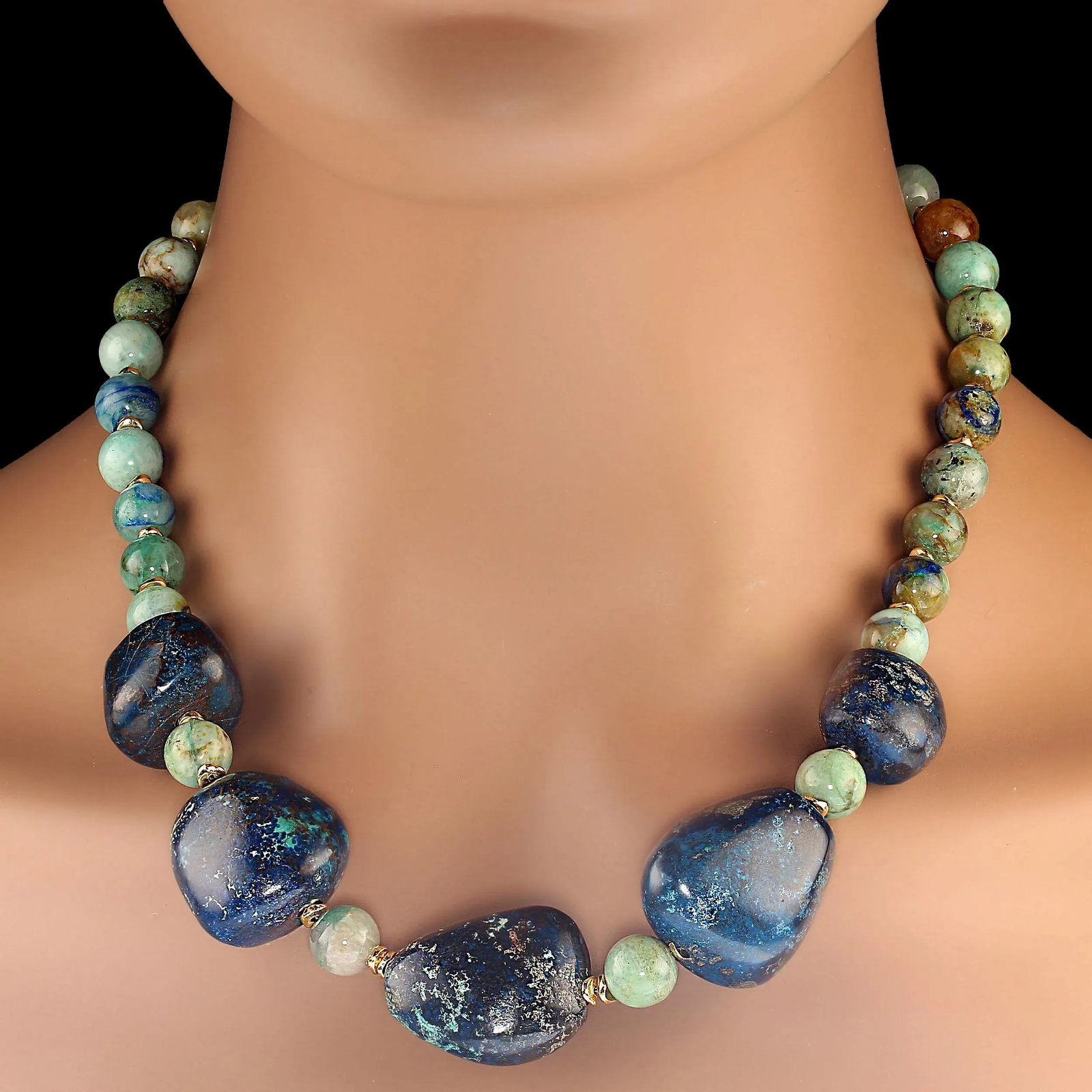 Chrysocolla Necklace With Gorgeous Focal & Goldy Accents - 4