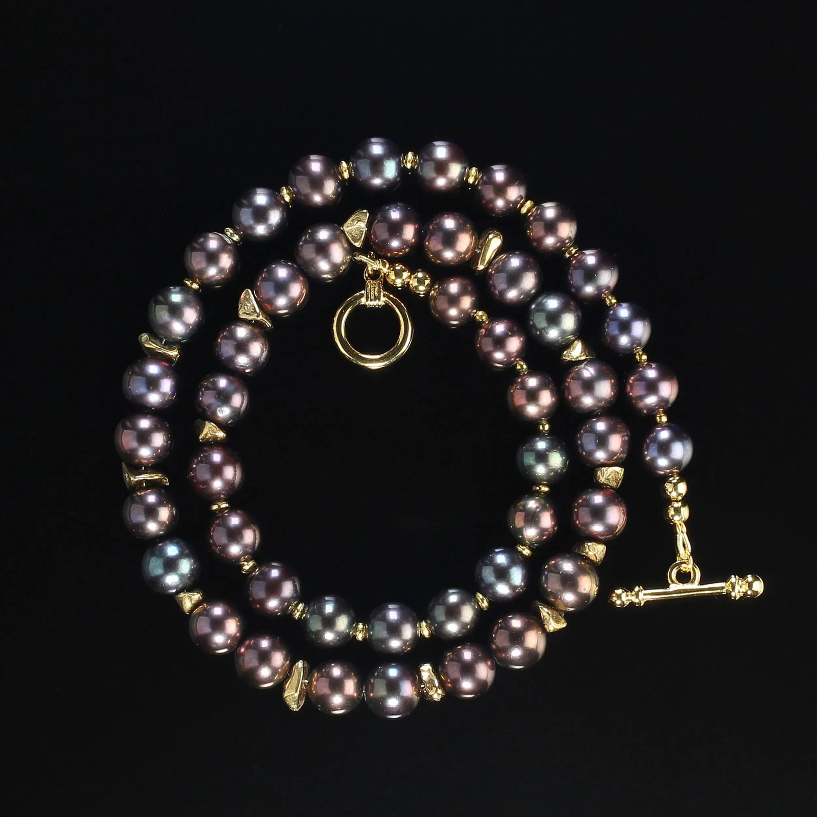 Wine/Mauve Pearls With Gold Vermeil Nugget Accents - 4