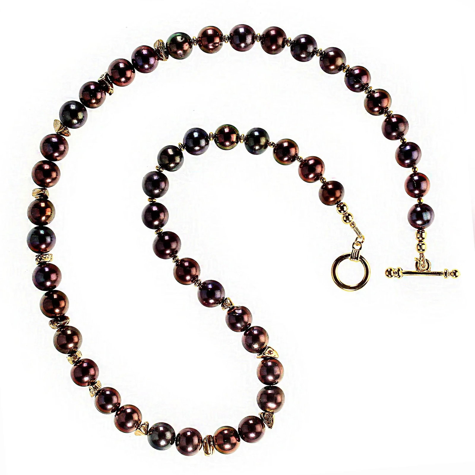 Wine/Mauve Pearls With Gold Vermeil Nugget Accents - 5