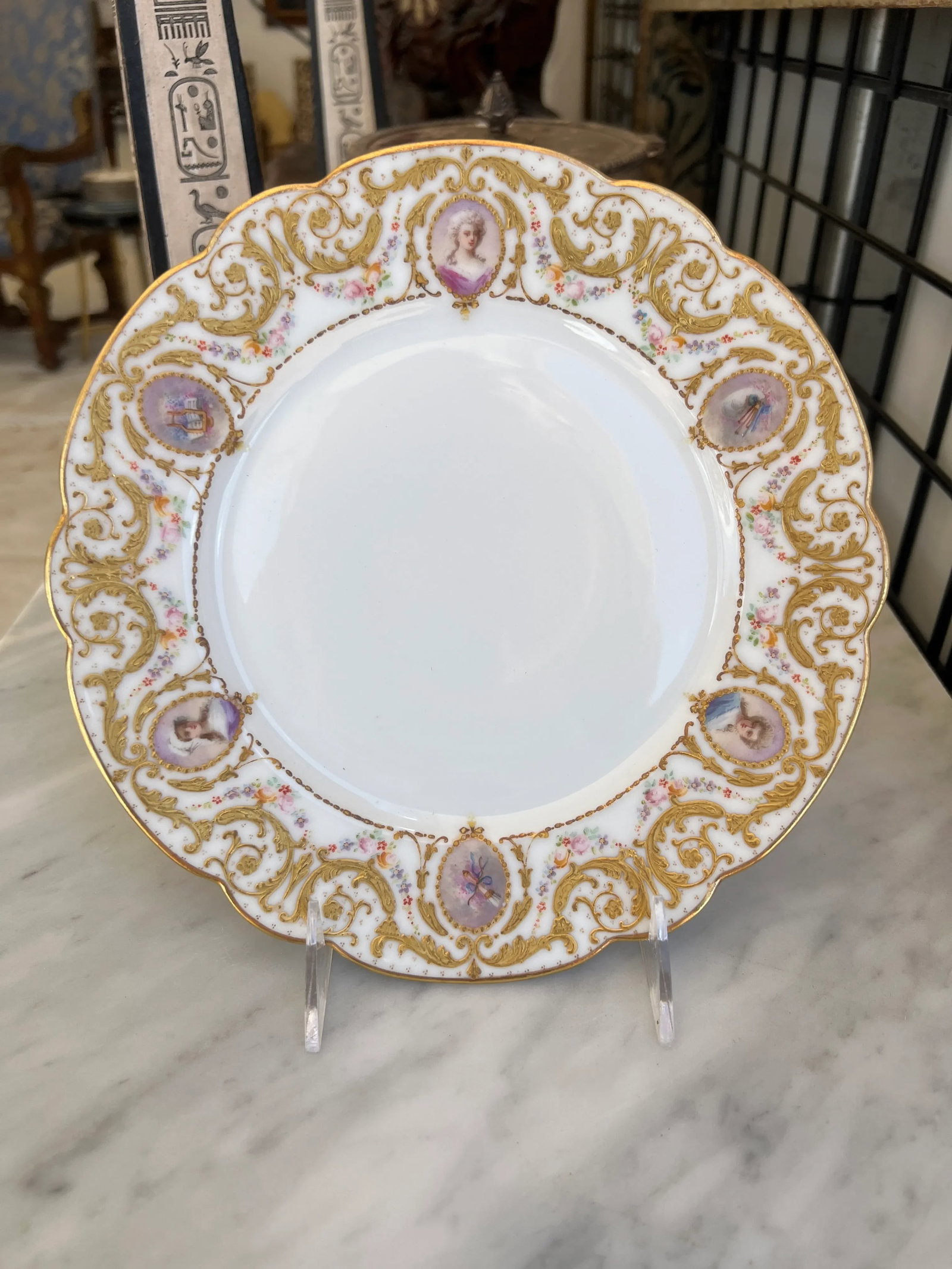 Set of 8, Raphael Weill Hand Enameled "Important Figures" Porcelain Plates 9" - 3