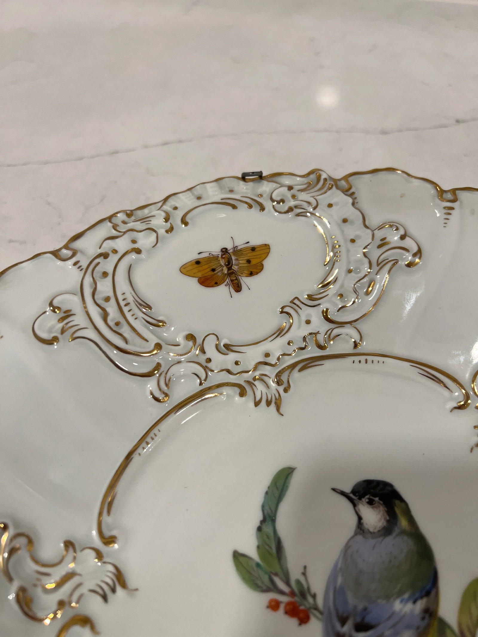 Pair, Antique Meissen Porcelain Ornithological & Gold Encrusted Chargers - 2