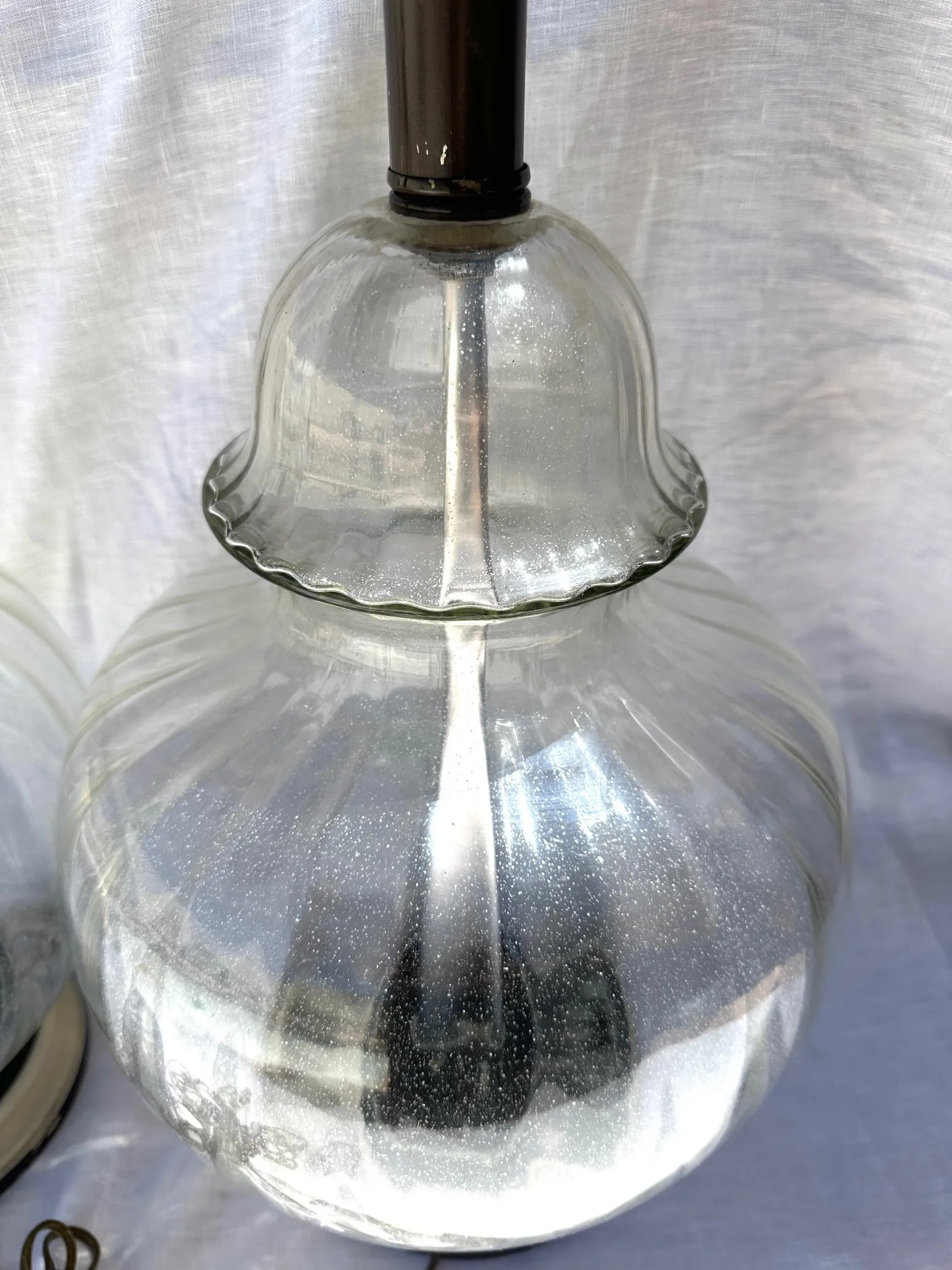 Vintage Ribbed Morano Glass Ginger Jar Table Lamps-A Pair - 3