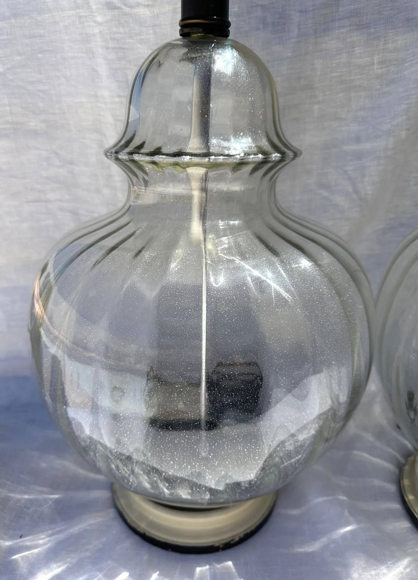 Vintage Ribbed Morano Glass Ginger Jar Table Lamps-A Pair - 7