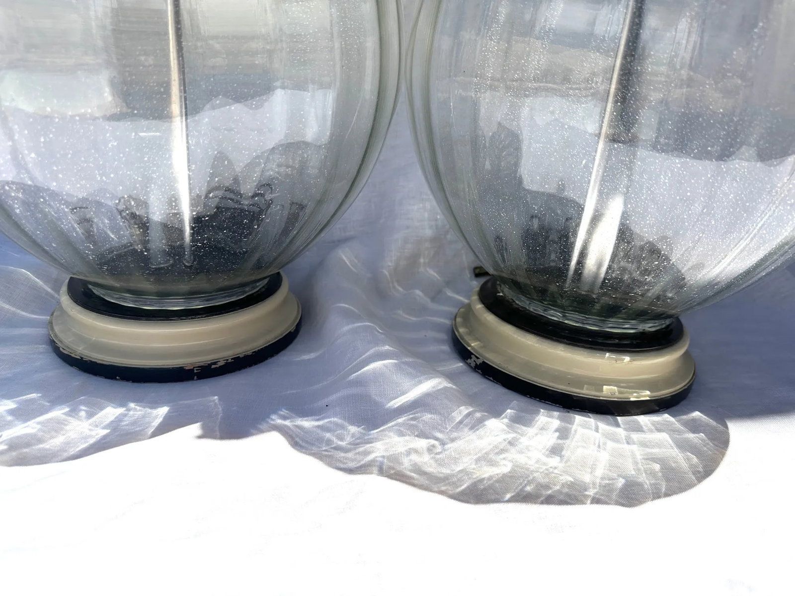 Vintage Ribbed Morano Glass Ginger Jar Table Lamps-A Pair - 8