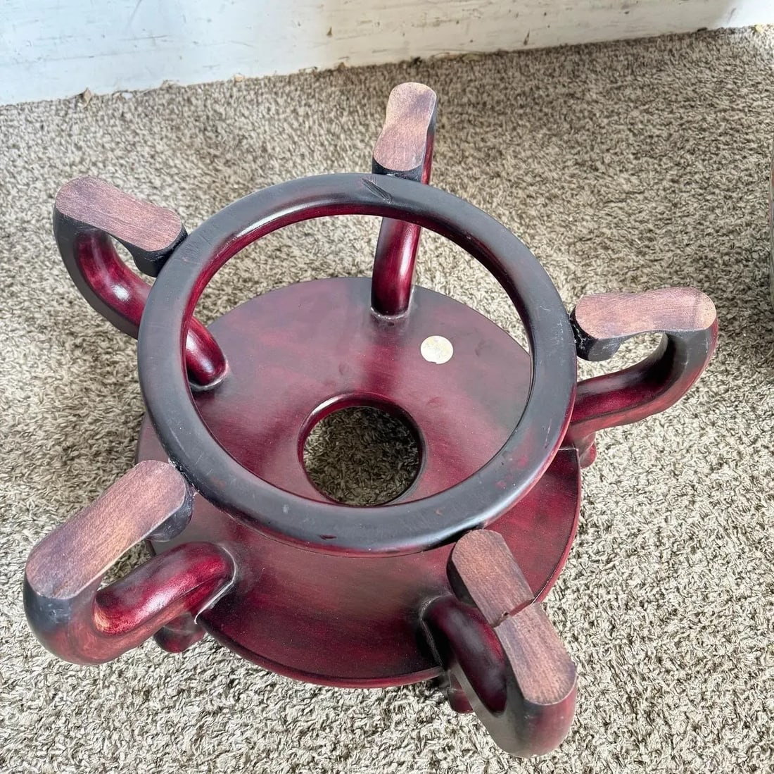 Chinese Hand Painted Floor Vase With Wooden Stand - 10