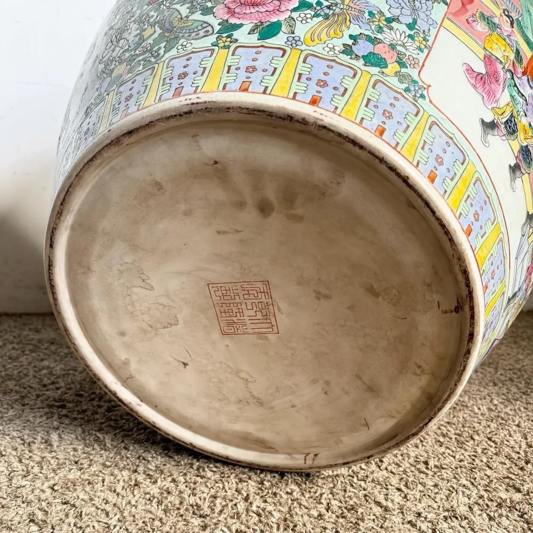 Chinese Hand Painted Floor Vase With Wooden Stand - 11
