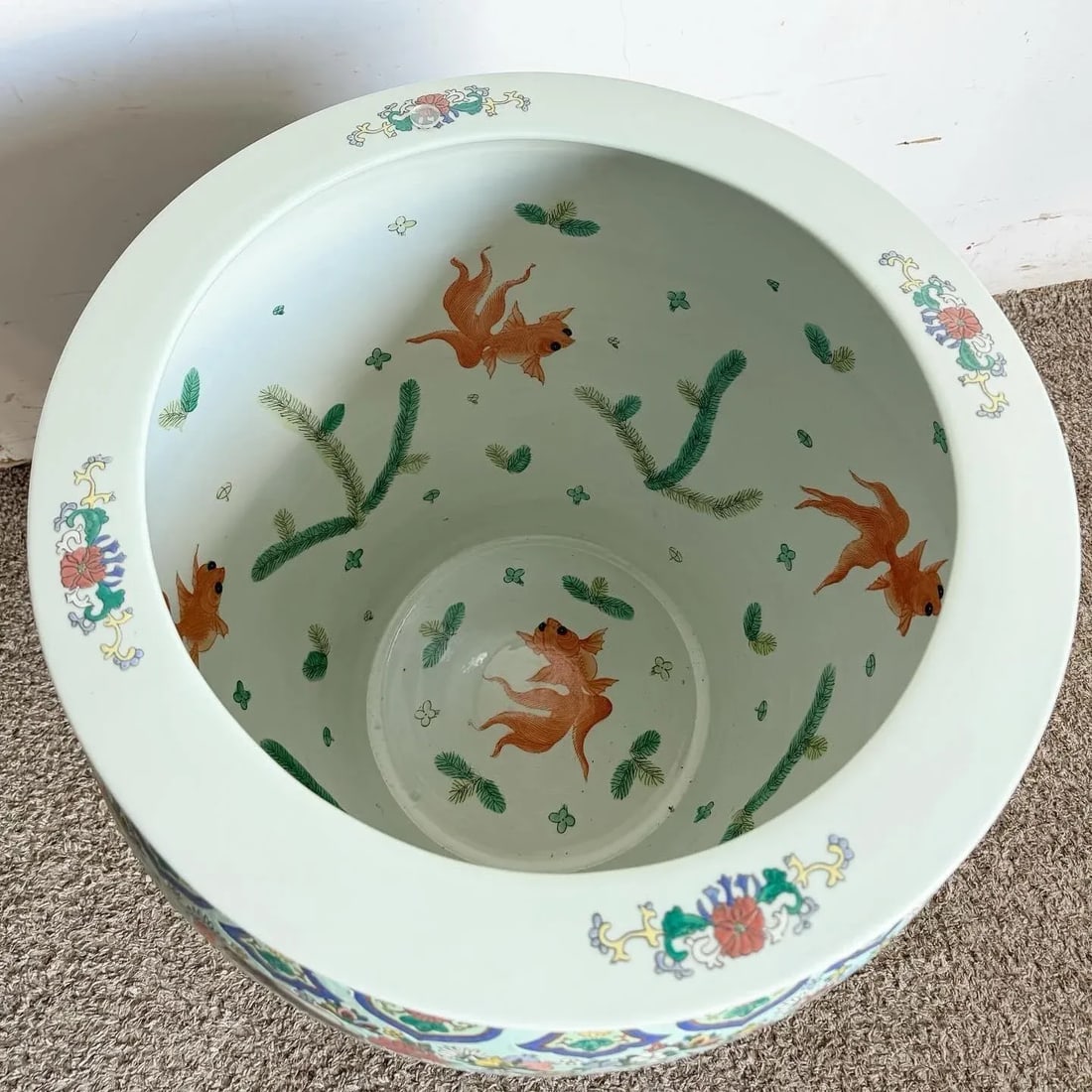 Chinese Hand Painted Floor Vase With Wooden Stand - 6