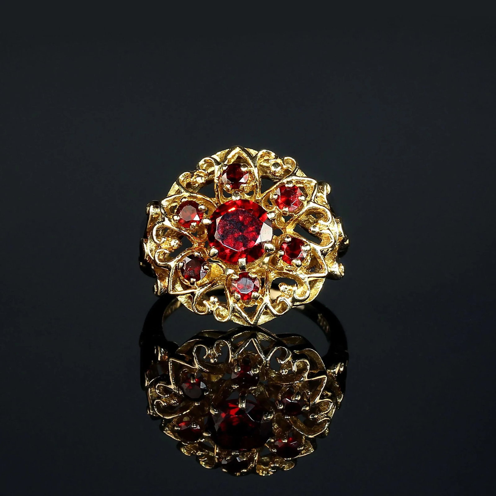 Vintage Garnet and 14k Yellow Gold Ring Size 5.25 - 3