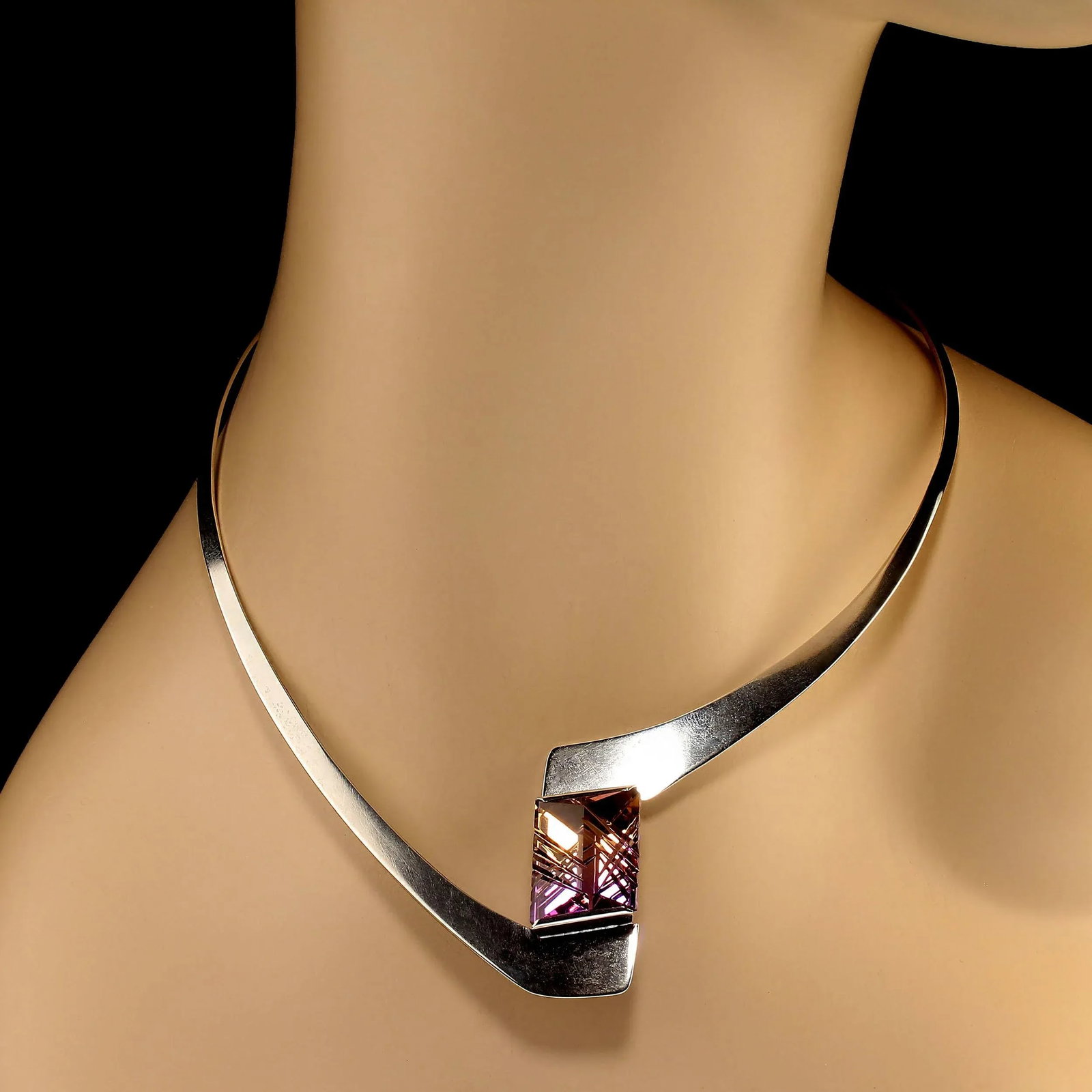 1980s One of a Kind Fantasy Cut Ametrine in Sterling Silver Collar - 2