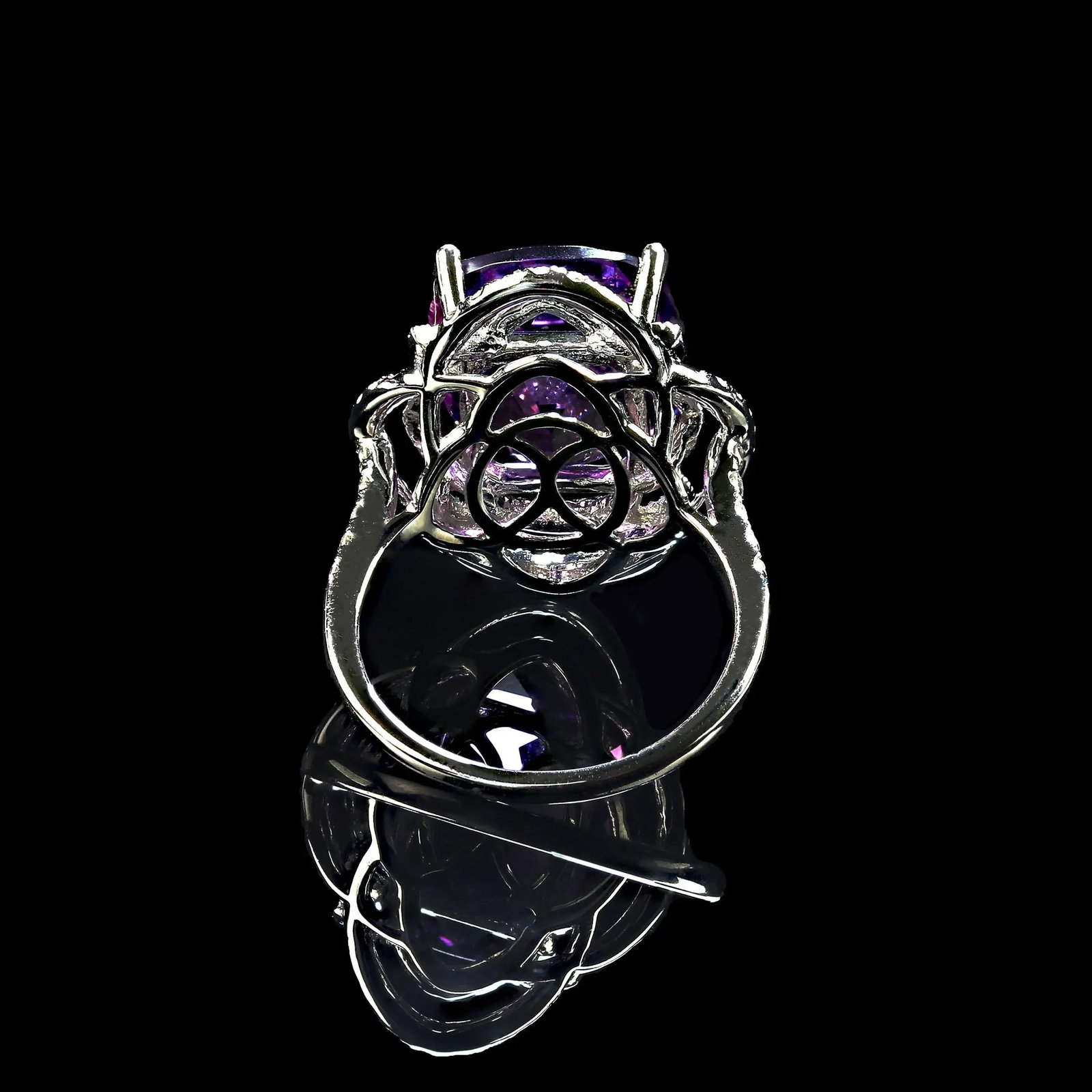 Cocktail Ring of Sparkling Amethyst and Diamonds Size 6.5 - 3
