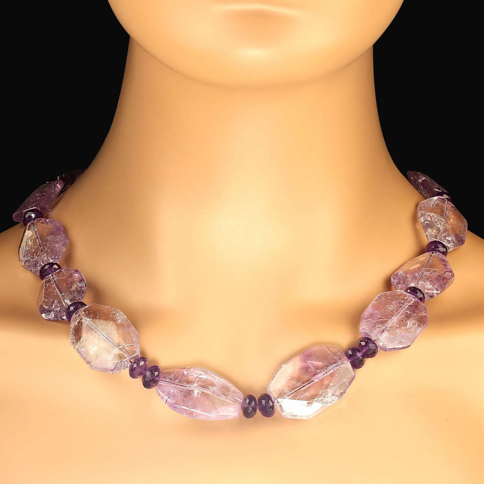 23 Inch Necklace of Rose of France Amethyst and Rich Darker Amethyst - 2