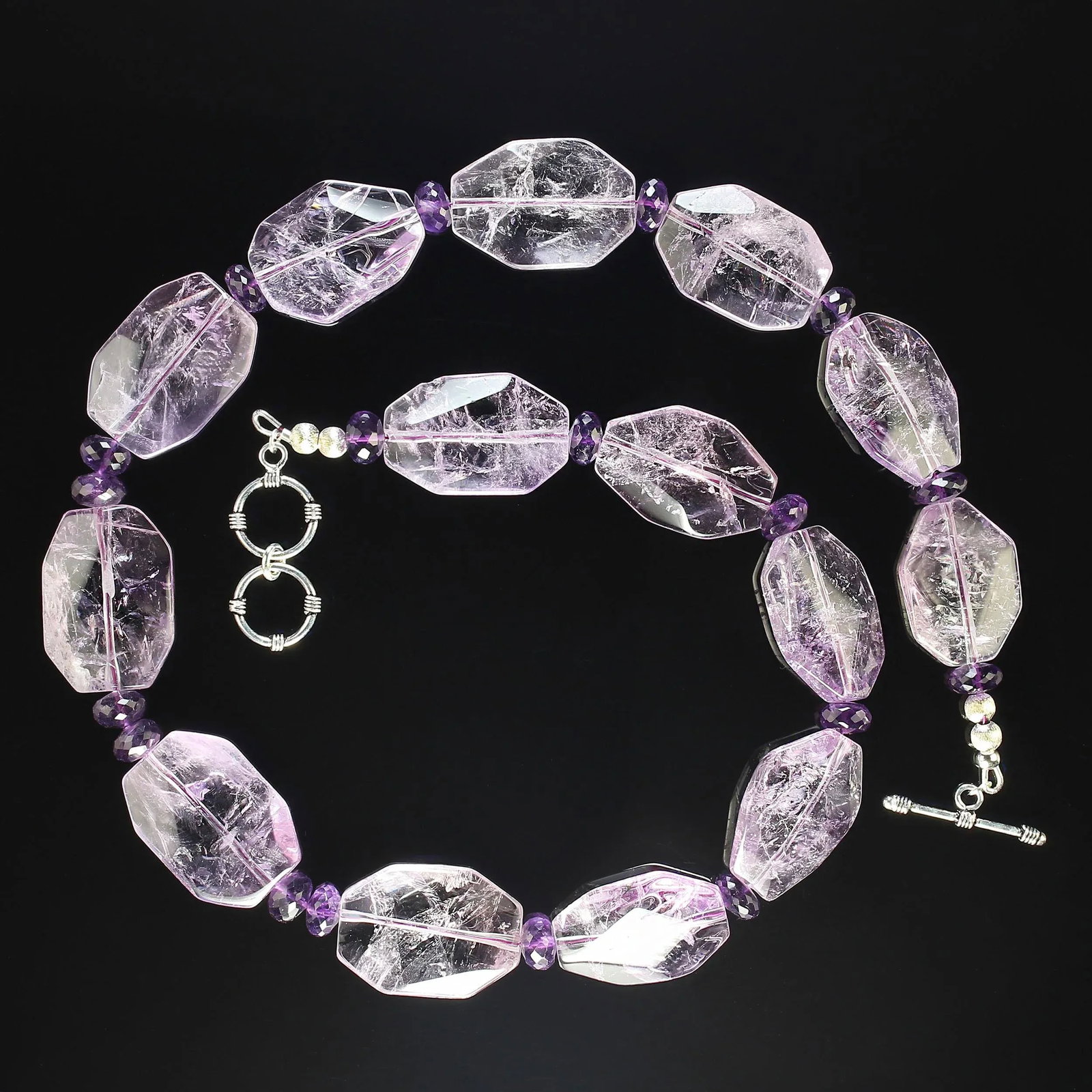 23 Inch Necklace of Rose of France Amethyst and Rich Darker Amethyst - 3