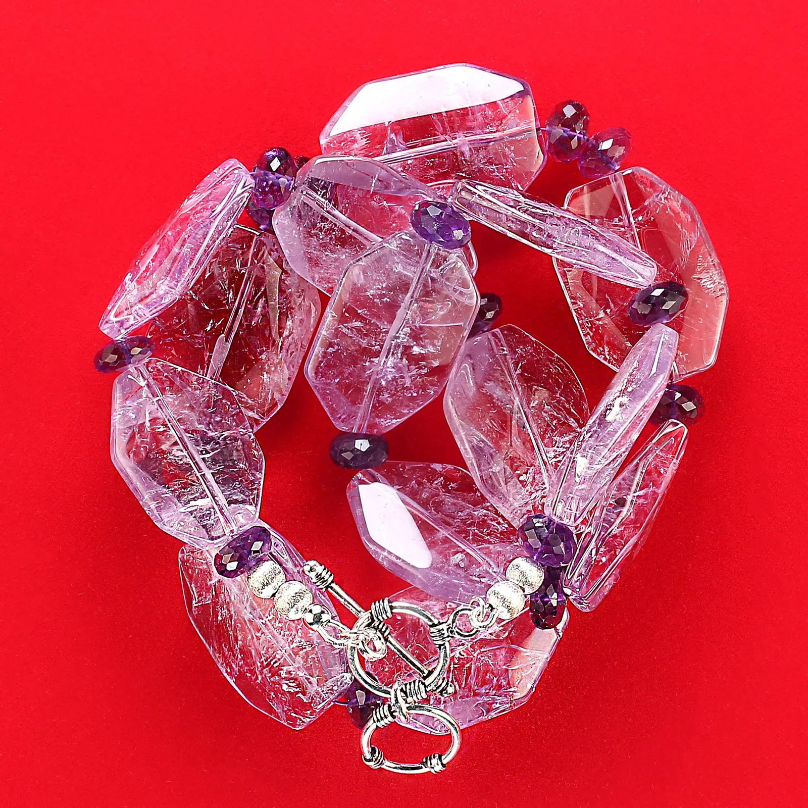 23 Inch Necklace of Rose of France Amethyst and Rich Darker Amethyst - 6