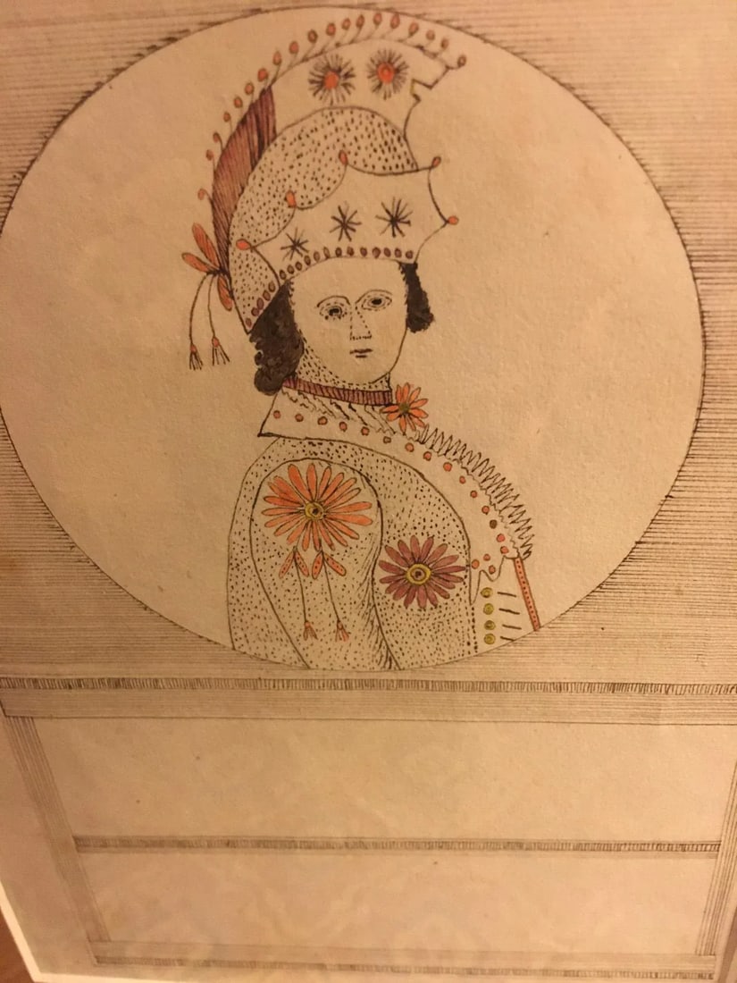 Early Folk Art American Two Sided Framed Military Drawing With Map - 12