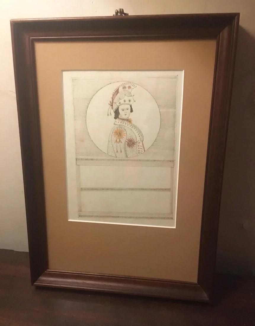 Early Folk Art American Two Sided Framed Military Drawing With Map - 3