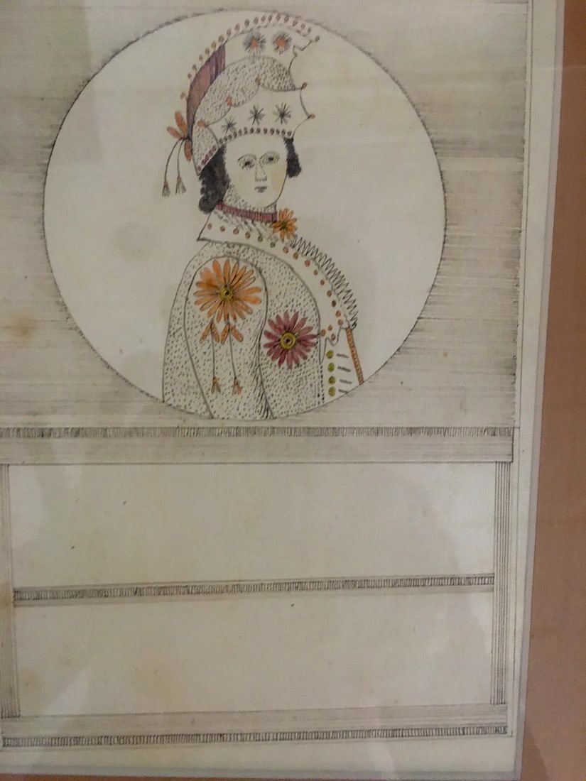 Early Folk Art American Two Sided Framed Military Drawing With Map - 4