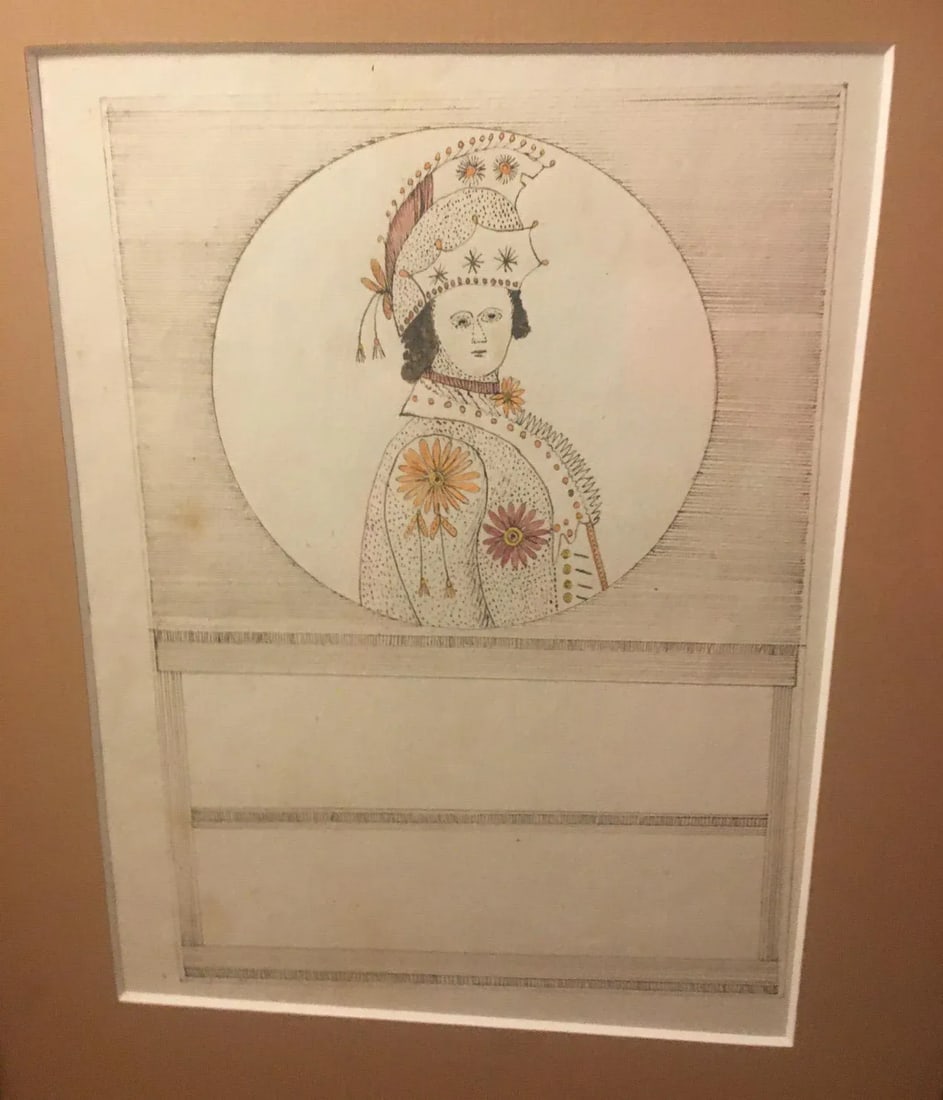 Early Folk Art American Two Sided Framed Military Drawing With Map - 7