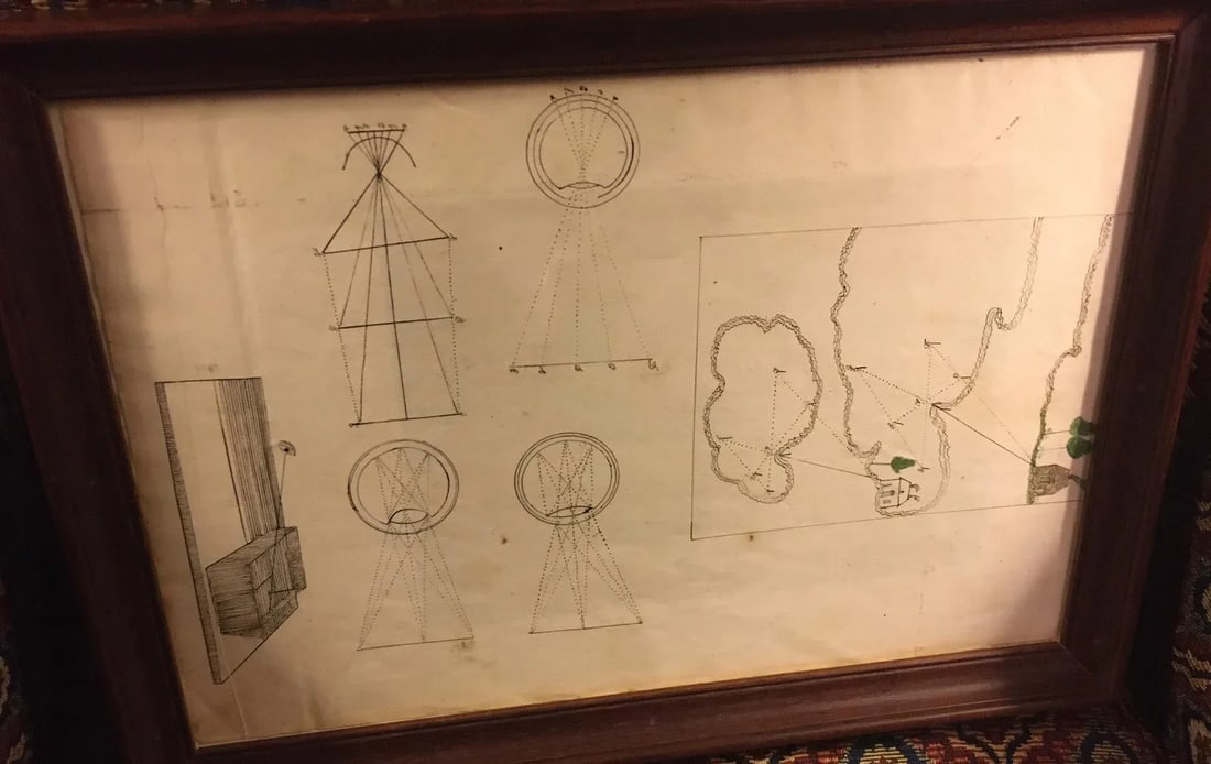 Early Folk Art American Two Sided Framed Military Drawing With Map - 9