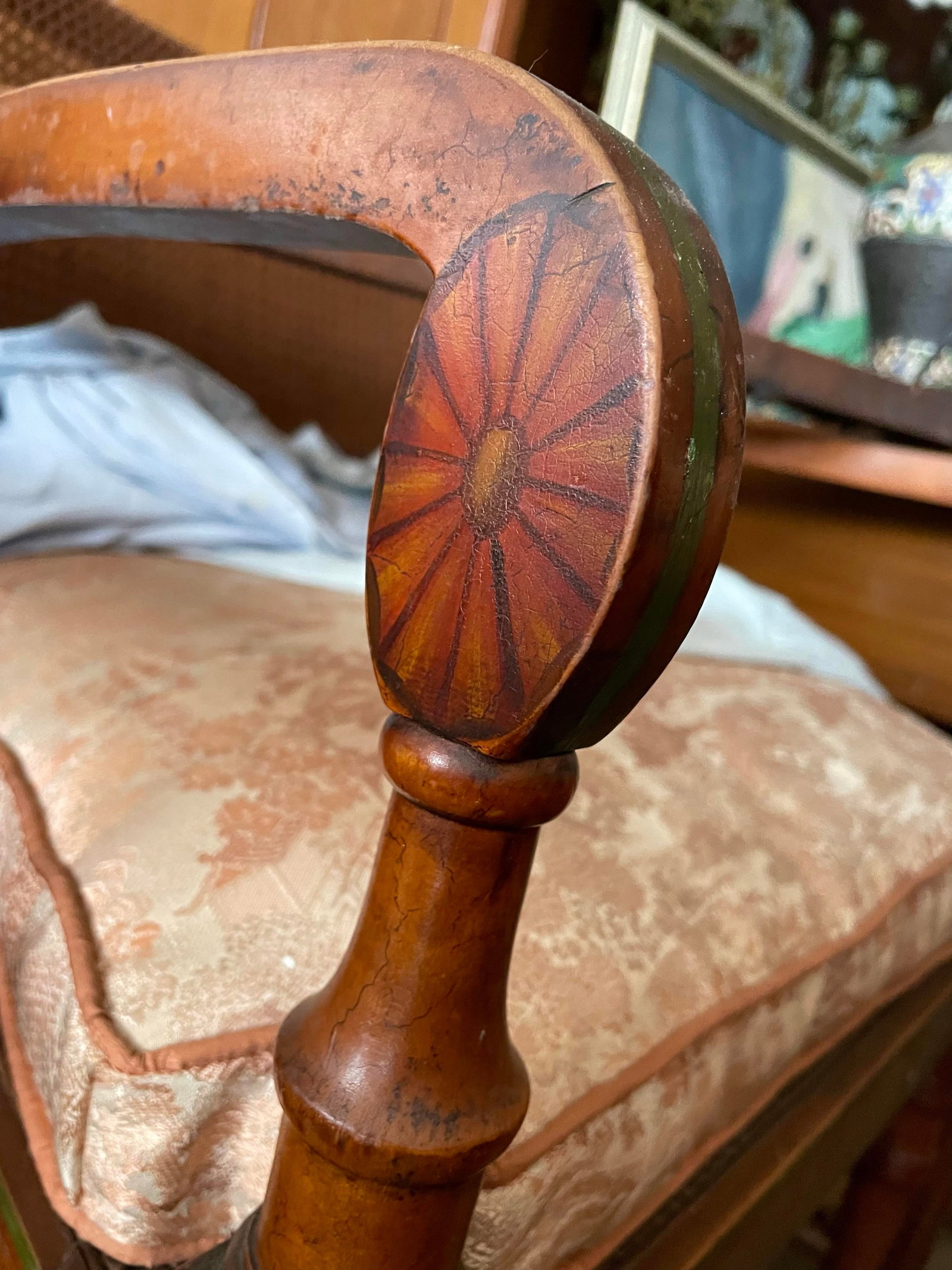 Edwardian Satinwood Painted Cane Seat Open Armchairs - a Pair - 11