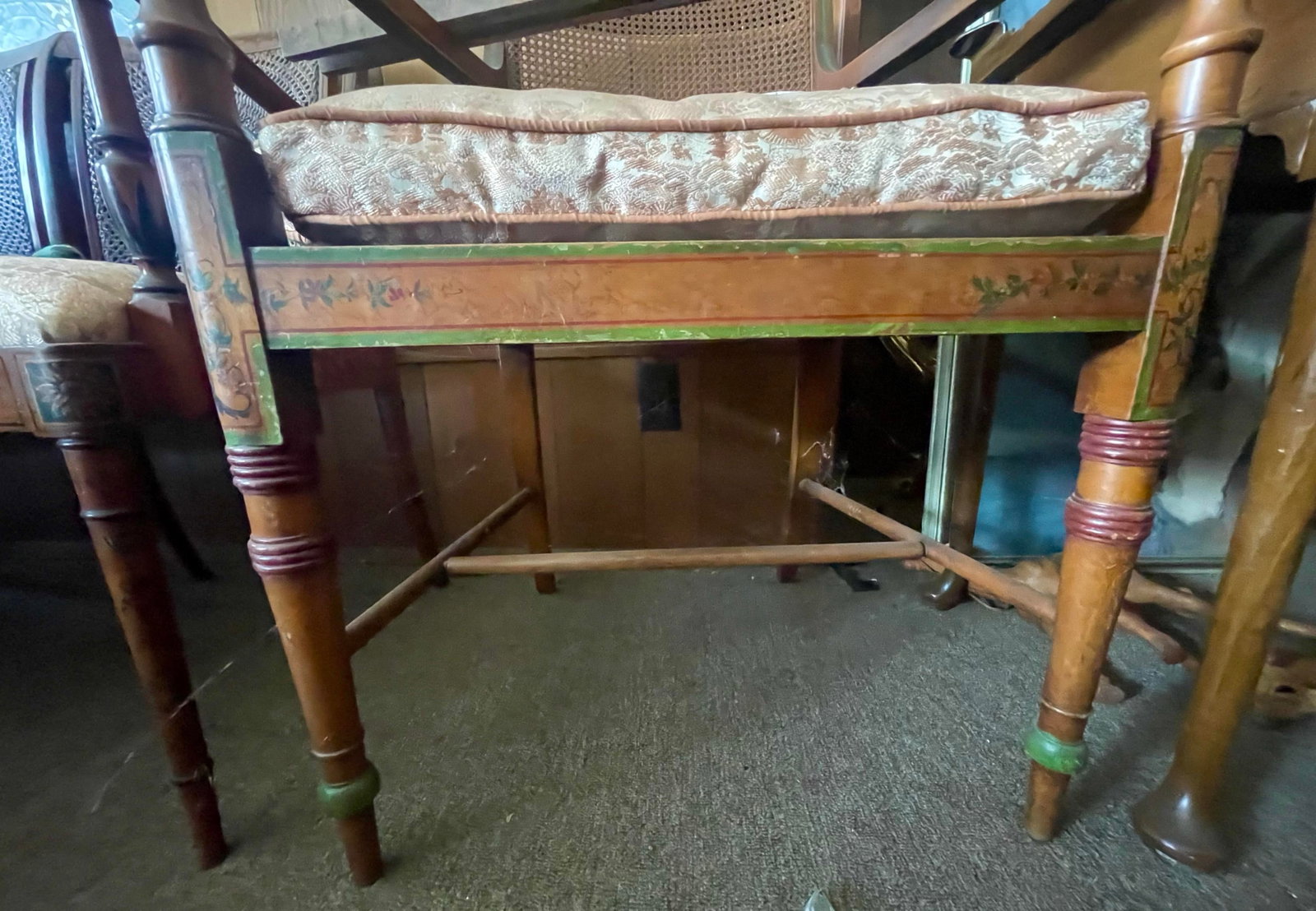 Edwardian Satinwood Painted Cane Seat Open Armchairs - a Pair - 12