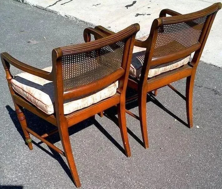 Edwardian Satinwood Painted Cane Seat Open Armchairs - a Pair - 6